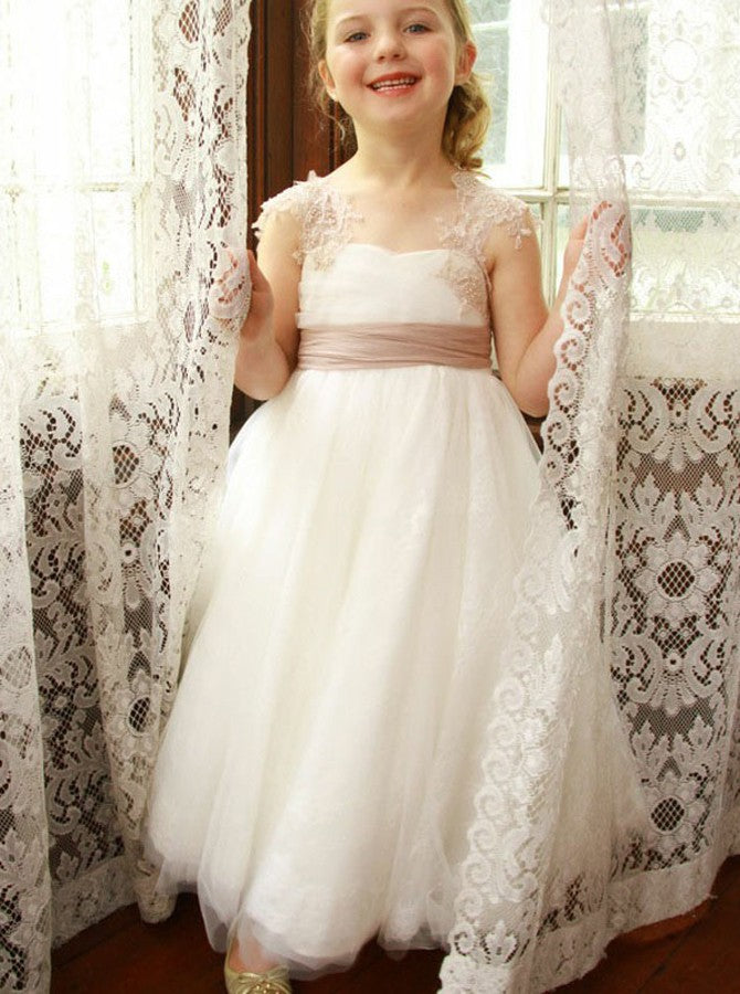 Cute Baby Tolddler White Flower Girl Dress with Sash BCH009