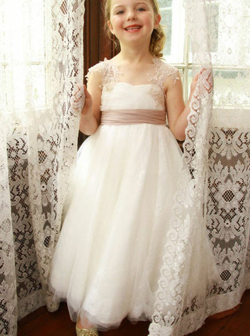 Cute Baby Tolddler White Flower Girl Dress with Sash BCH009