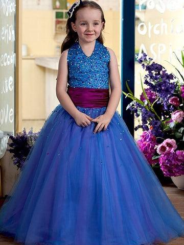 Royal Blue Beading Halter Baby Tolddler Pageant Dresses BCH011