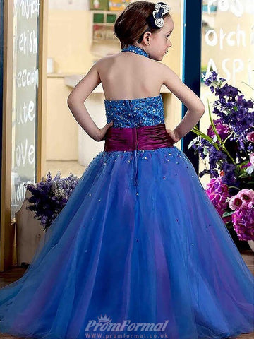 Royal Blue Beading Halter Baby Tolddler Pageant Dresses BCH011
