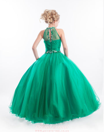 Emerald Green Kids Girls Pageant Dresses with Halter Neck BCH013