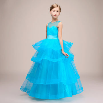 Ocean Blue Tulle Kids Girl Birthday Party Dress with Heart Back BCH036