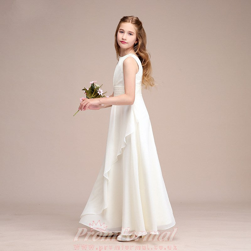 White Chiffon Child Junior Bridesmaids Dress BCH042
