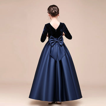 Navy Flower Girl Dress With Bows BDBCH051