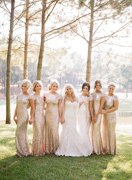 Mermaid Open Back Sparkly Gold Sequins Bridesmaid Dress with Short Sle Mermaid Open Back Sparkly Gold Sequins Bridesmaid Dress with Short Sle