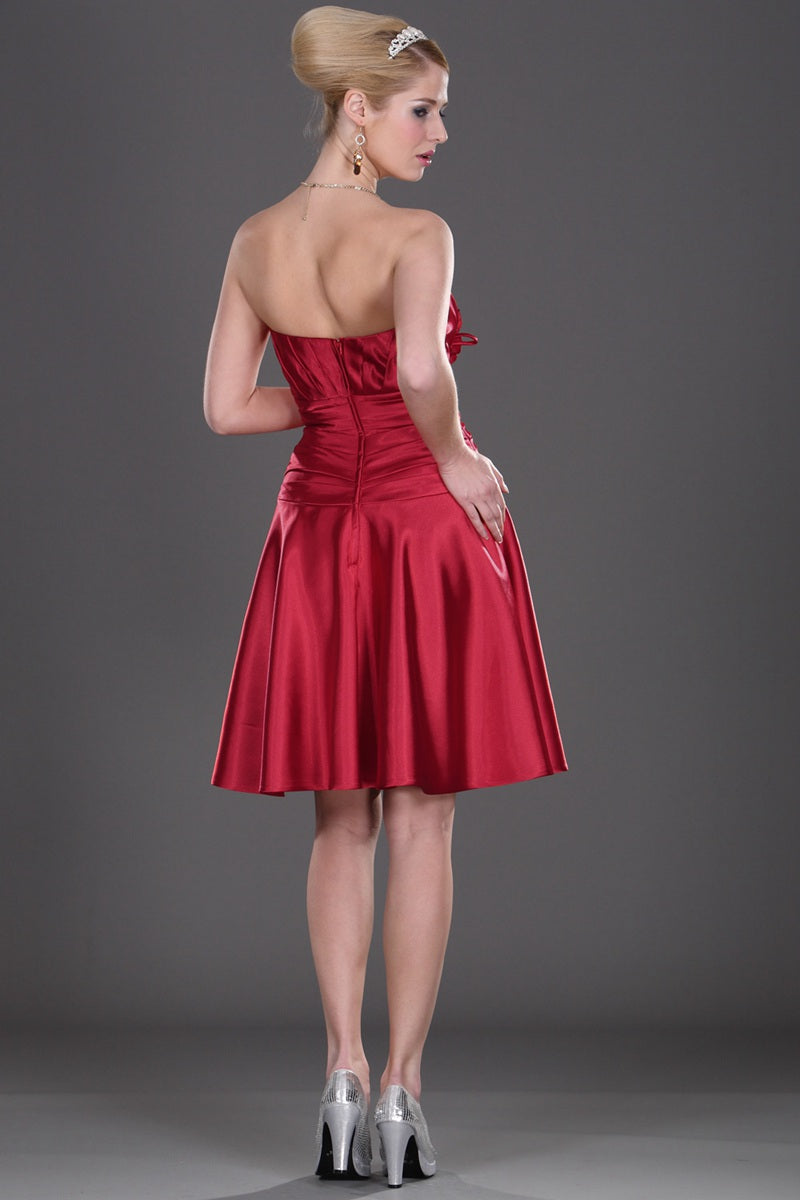 Red Satin A-line Short/Mini With Side Draping Bridesmaid Dress(UKBD03-