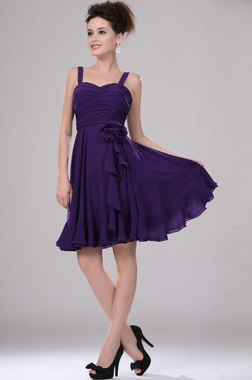 Regency Chiffon A-line Straps Short/Mini With Draping Bridesmaid Dress(UKBD03-369)
