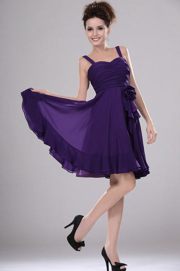 Regency Chiffon A-line Straps Short/Mini With Draping Bridesmaid Dress(UKBD03-369)