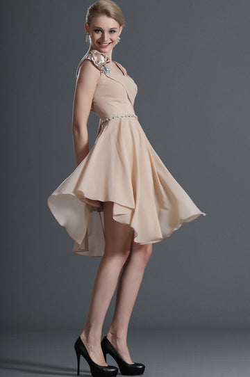 Light Champagne A-line Straps Short/Mini With Beading Bridesmaid Dress(UKBD03-395)