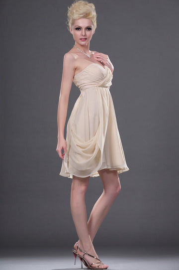 Champagne Chiffon,Lace A-line Sweetheart Short/Mini With Side Draping Bridesmaid Dress(UKBD03-410)