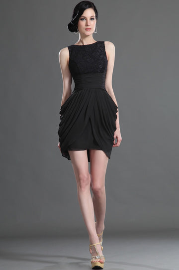 Black Chiffon,Lace Sheath/Column Short/Mini Little Black Bridesmaid Dress(UKBD03-420)