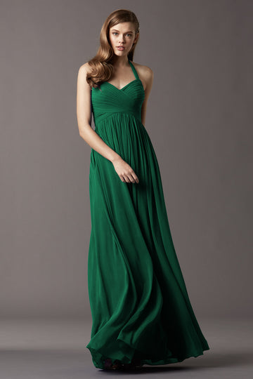 Dark Green Chiffon A-line Halter Floor-length Bridesmaid Dress(BD762)