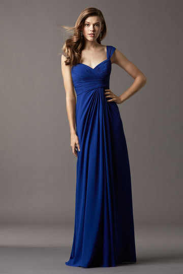 Royal Blue Chiffon A-line V-neck Floor-length Vintage Bridesmaid Dress(BD764)