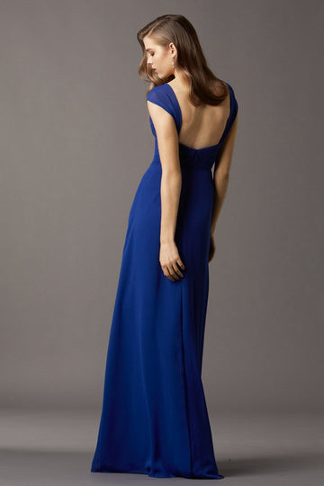 Royal Blue Chiffon A-line V-neck Floor-length Vintage Bridesmaid Dress(BD764)