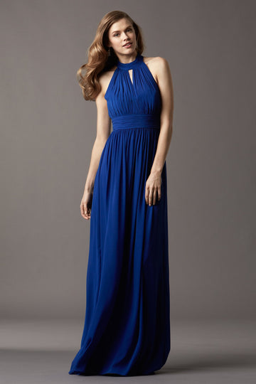 Royal Blue Chiffon A-line Halter Floor-length Bridesmaid Dress(BD766)