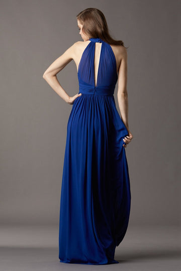 Royal Blue Chiffon A-line Halter Floor-length Bridesmaid Dress(BD766)