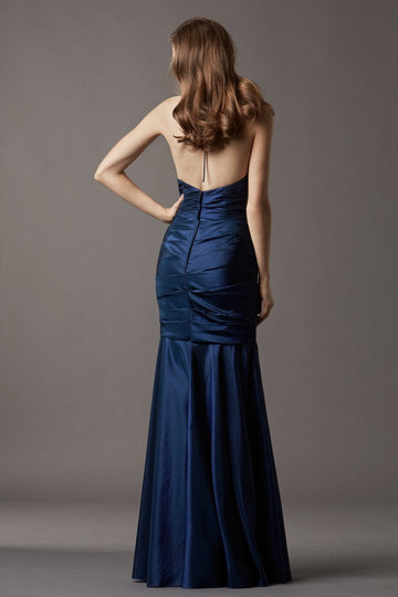 Navy Blue Taffeta Trumpet/Mermaid Halter Floor-length Vintage Bridesmaid Dress(BD768)