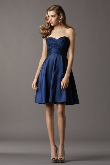 Navy Blue Taffeta A-line Sweetheart Short Vintage Bridesmaid Dress(BD770)