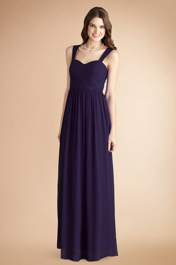 Navy Blue Chiffon A-line Straps Floor-length Bridesmaid Dress(BD775)