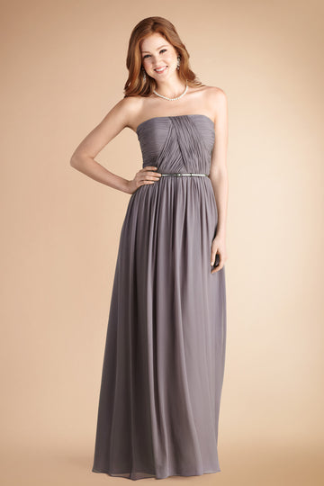 Gray Chiffon A-line Strapless Floor-length Bridesmaid Dress(BD776)
