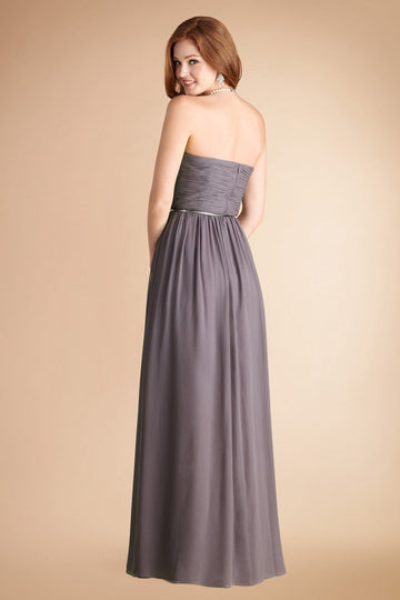 Gray Chiffon A-line Strapless Floor-length Bridesmaid Dress(BD776)