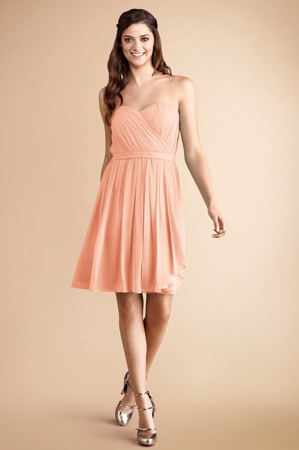 Light Coral Chiffon A-line Sweetheart Floor-length Bridesmaid Dress(BD777)