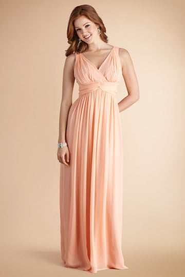 Light Orange Chiffon A-line V-neck Floor-length Bridesmaid Dress(BD779)