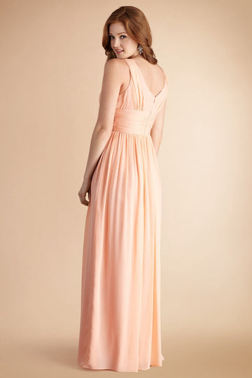 Light Orange Chiffon A-line V-neck Floor-length Bridesmaid Dress(BD779)