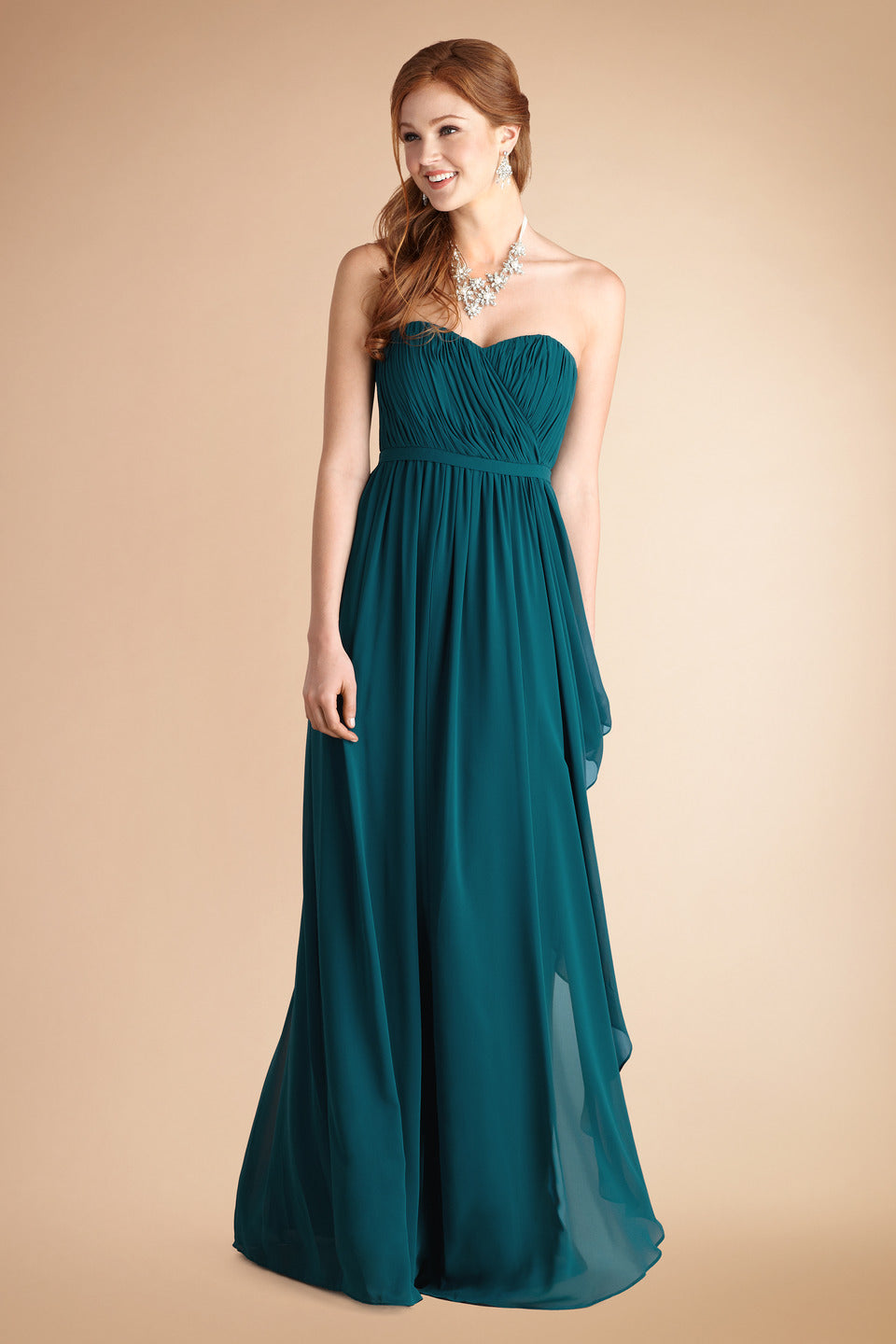 Ink Blue Chiffon A-line Sweetheart Floor-length Bridesmaid Dress(BD780)
