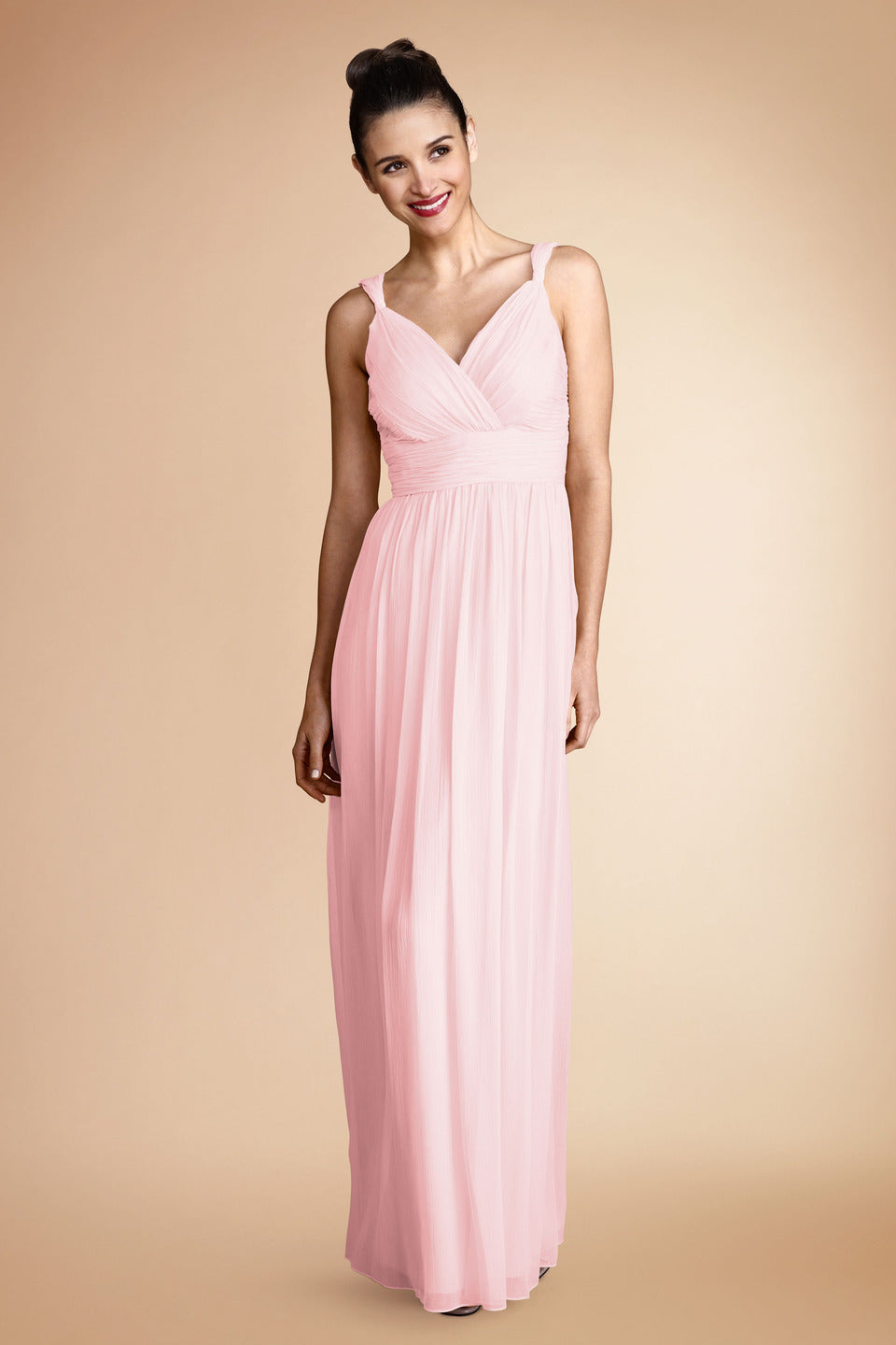 Blushing Pink Chiffon A-line Straps Floor-length Bridesmaid Dress(BD783)