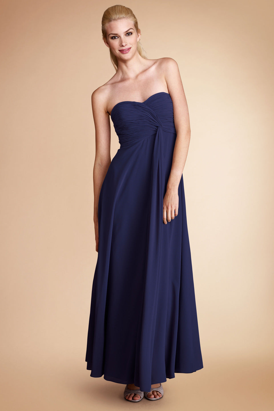 Navy Blue Chiffon A-line Sweetheart Ankle-length Bridesmaid Dress(BD789)