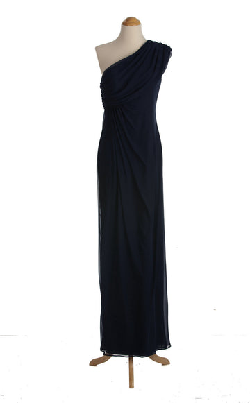 Chiffon A Line/Princess Dark Navy One Shoulder Floor Length Bridesmaid Dress(BSD002)