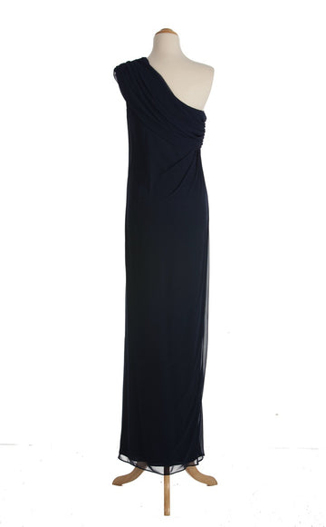 Chiffon A Line/Princess Dark Navy One Shoulder Floor Length Bridesmaid Dress(BSD002)