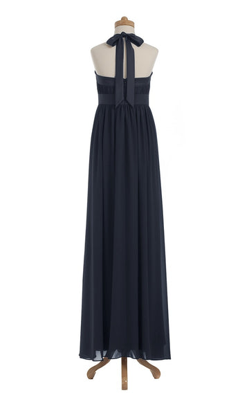 Chiffon A Line/Princess Halter Dark Navy Bridesmaid Dress(BSD003)