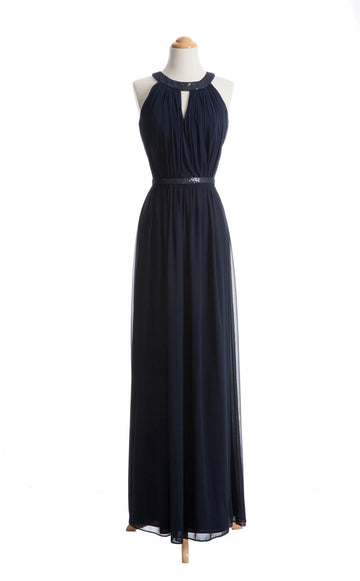 A Line/Princess Chiffon Dark Navy Across Halter Bridesmaid Dress(BSD005)