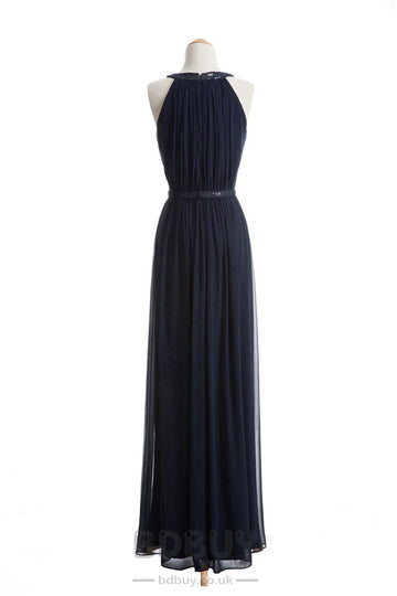 A Line/Princess Chiffon Dark Navy Across Halter Bridesmaid Dress(BSD005)