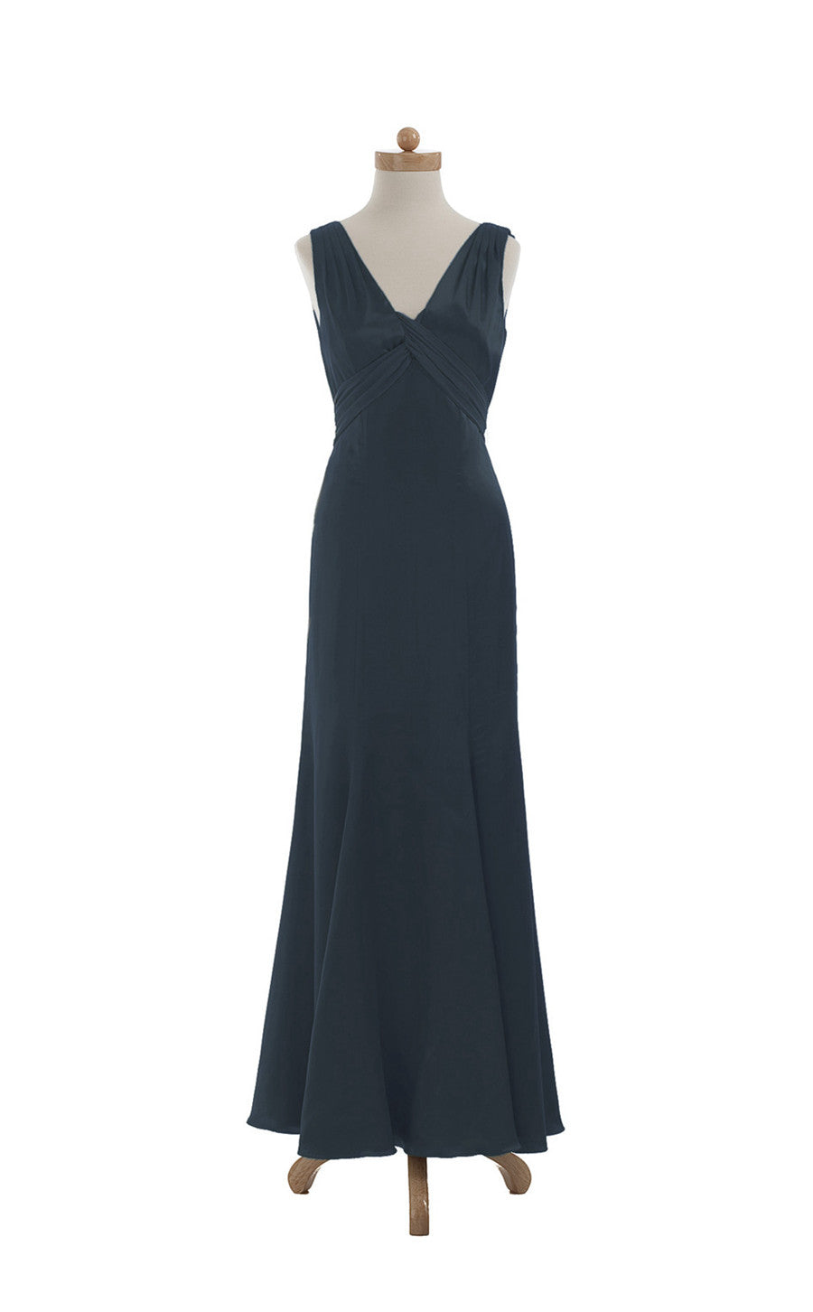 Satin Chiffon A Line Navy V-Neck Floor Length Bridesmaid Dress(BSD007)