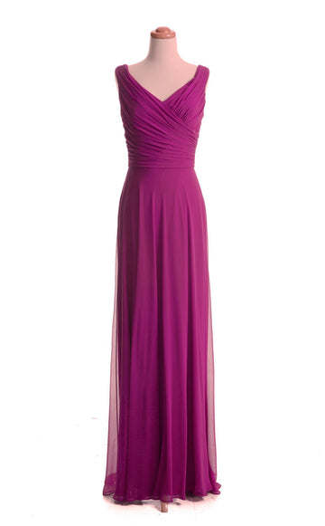 Chiffon A Line/Princess V-Neck Dark Fuchsia Bridesmaid Dress(BSD019)