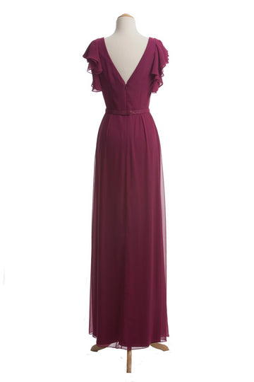 Chiffon A Line Maroon V-Neck Floor Length Bridesmaid Dress(BSD022)