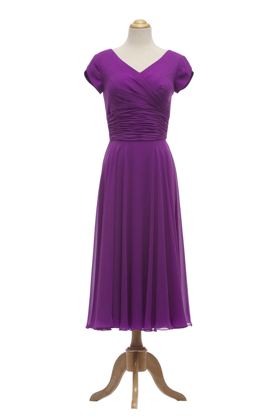 A Line Chiffon V-Neck Tea Length Bridesmaid Dress(BSD034)