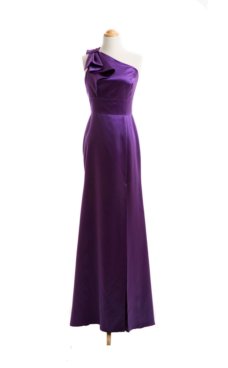 Satin A Line One Shoulder Floor Length Bridesmaid Dress(BSD036)