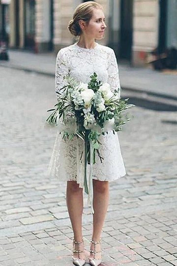 long sleeve short wedding dresses uk Handmade Mini Satin Wedding Dress: Long Sleeves, Deep V-neck