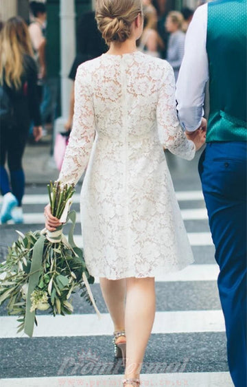 Vintage Lace Long Sleeve Short Bridal Dress BWD003