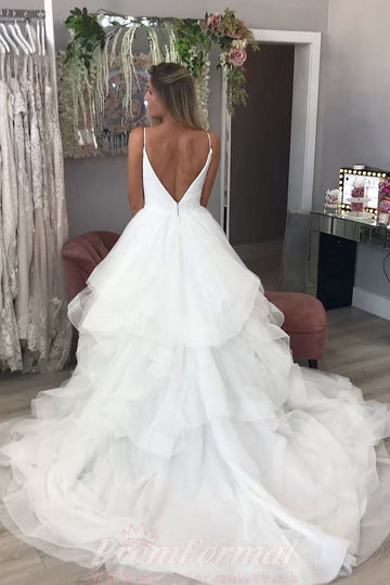 Ball Gown V Neck Spaghetti Straps Open Back Wedding Dress BWD016