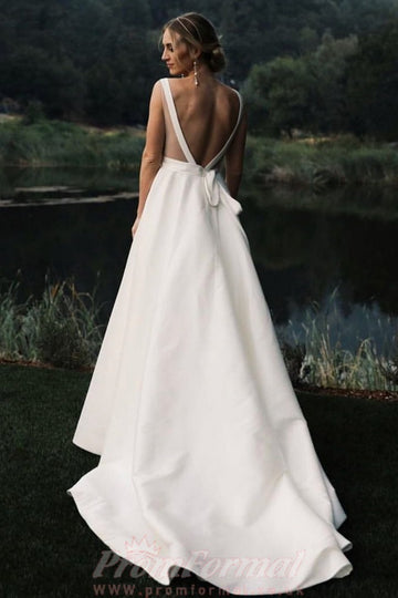 Simple V Neck A Line Stiff Wedding Dress Outdoor Wedding BWD017