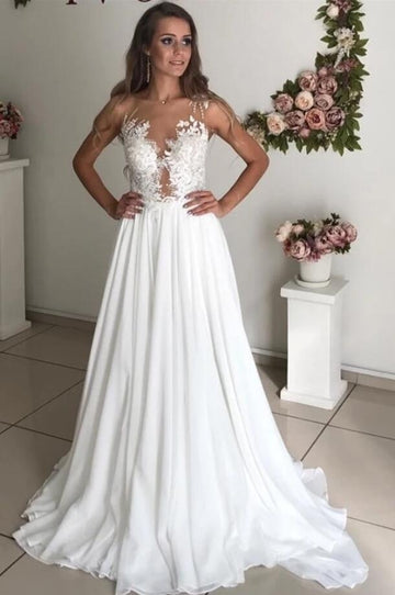 Simple Applique Pearls Summer Beach A Line Petite Brides Wedding Dress BWD018