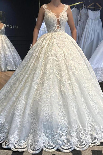 Luxury Ball Gown Beaded Lace Wedding Dress BWD019
