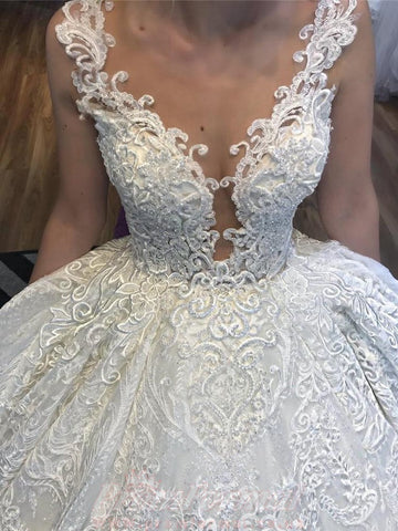 Luxury Ball Gown Beaded Lace Wedding Dress BWD019
