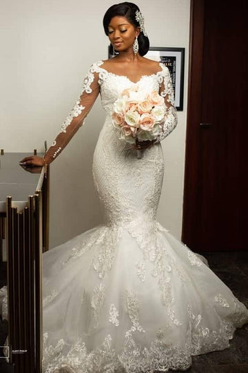 Bridal Lace Long Sleeve Mermaid Wedding Dress Size 6-18 Black Brides BWD020