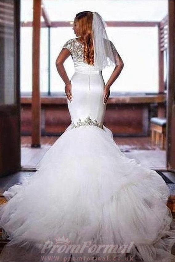 Luxury Lace Beading Long Tail Mermaid Plus Size Wedding dress for Blac